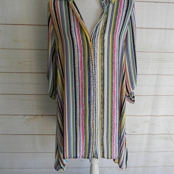 Melissa Paige Striped Mini Shirt Dress Multicolor Size S COLLAR BUTTON DOWN - Picture 5 of 5